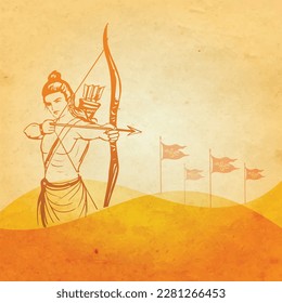 Lord Shree Rama Grunge Hintergrund, Vektorvorlage, 
Dasara, Dusshera, Navami, Indian Festival Vector Template Design