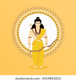 Lord Shri Ram Vector with Ethnic Indian Mandala and Ram Name text written in Hindi Language