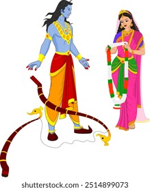 Lord Sita Ram Greeting Illustration, Sri Rama Navami Greeting Illustration