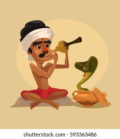 Lord of snakes character play music. Vector flat cartoon illustration