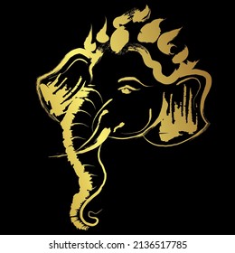 Lord Sree Ganesh with golden brush stroke. illustration isolated on black background