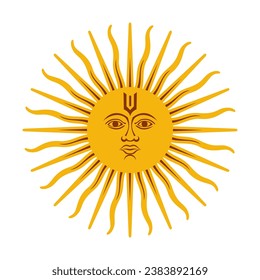 Lord Surya (sun) vector icon with face and tilak.