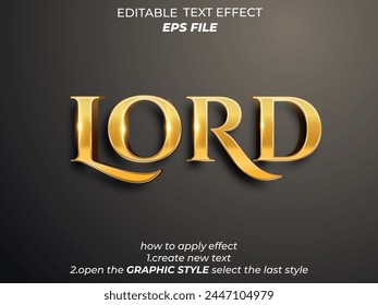 lord text effect with 3d style, vector template