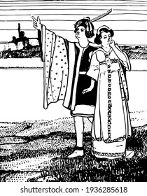 Lord Ullin, vintage engraved  illustration
