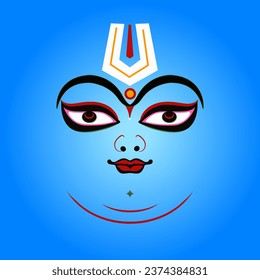 Lord Vishnu face vector illustration on blue color.