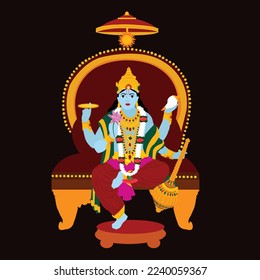 Lord Vishnu Indian Hindu God Vector Illustration