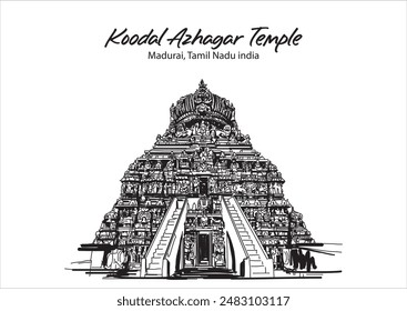 Lord Vishnu Koodal Azhagar Perumal Tempelturm, Madurai, Tamilnadu, Indien