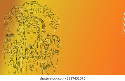 Lord Vishnu line art isolate yellow background
