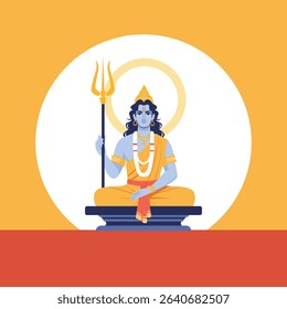 Lord Vishnu sitting in a meditation pose with folded hands (Anjali Mudra). Depicted with blue skin, golden attire, and traditional ornaments, this artwork is suitable for religious designs, Hindu cult