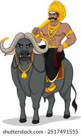 Lord Yama DharmaRaja Illustration, Cartoon Yama Raja with buffalo Vector