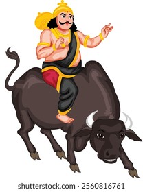 Lord Yamraj On Buffalo, The Hindu God Of Death Vector Illustration Royalty Free