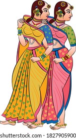 Lord's Gopika, Sevika, Or Lady Servants In Indian Mythology. for Textile Printing, Logo, Wallpaper