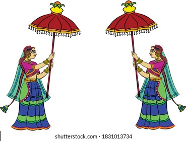 Lord's Gopika, Sevika, Or Lady Servants In Indian Mythology. Who Serves God. For Textile Printing, Logo, Wallpaper