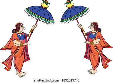 Lord's Gopika, Sevika, or lady servants in Indian mythology. who serves God. for textile printing, logo, wallpaper