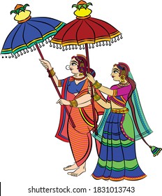 Lord's Gopika, Sevika, or lady servants in Indian mythology. who serves God. for textile printing, logo, wallpaper