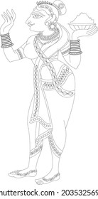 Lord's Gopika, Sevika, or lady servants have drawn in Indian folk art, Kalamkari style. for textile printing, logo, wallpaper	
