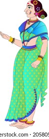 Lord's Gopika, Sevika, or lady servants have drawn in Indian folk art, Kalamkari style. for textile printing, logo, wallpaper 