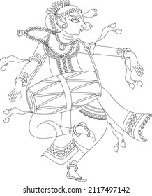 Lord's Gopika, Sevika, or lady servants have drawn in Indian folk art, Kalamkari style. for textile printing, logo, wallpaper