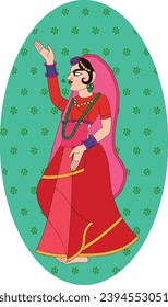 Lord's Gopika, Sevika, or lady servants or men servants have been drawn in Indian folk art, Pichwai style. for textile printing, logo, wallpaper