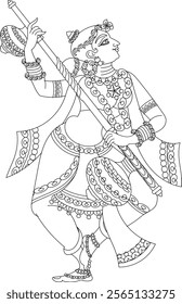 	
Lord's Gopika, Sevika, or lady servants have drawn in Indian folk art, Kalamkari style. for textile printing, logo, wallpaper	
