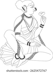 Lord's Gopika, Sevika, or lady servants have drawn in Indian folk art, old paintings from Maharashtra, for textile printing, logo, wallpaper