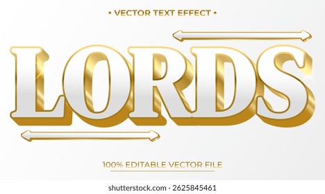 Texto de Lords, blanco y oro, estilo de efecto de texto editable de lujo