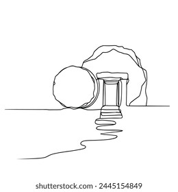 The Lord's tomb, Christ is risen, hand drawn outline image on a white background. Vector