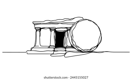 The Lord's tomb, Christ is risen, hand drawn outline image on a white background. Vector
