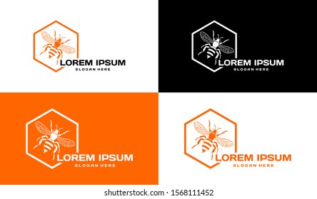 Lorem Ipsum honeycomb and bee logo set. Honey logo