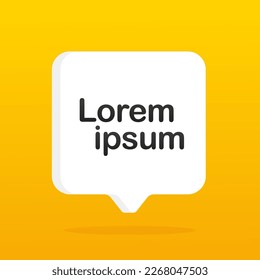 Lorem ipsum popup message on yellow background. Social network icon. UX UI design tooltip element. Symbol for web site and mobile application. Stylized dialog symbol background. Vector illustration