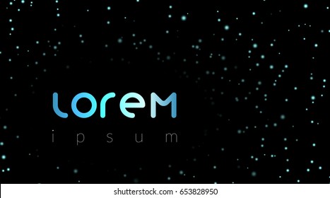 Lorem ipsum template with night sky stars for quote. Space abstract dark background. Galaxy template text, poster, card. Universe blue stars silhouette. Night sky wallpaper Vector illustration