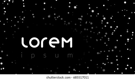 Lorem ipsum template with night sky stars for quote. Space abstract dark background. Galaxy template text, poster, card. Universe stars silhouette on black. Night sky wallpaper Vector illustration