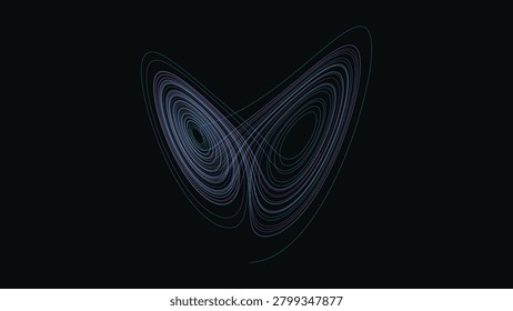 Lorenz strange attractor chaos theory glowing lines on dark background with copy space