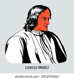 Lorenzo de' Medici was a Florentine statesman, patron of the sciences and arts, and poet. Hand-drawn vector illustration