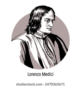 Lorenzo Medici - Florentine statesman, head of the Florentine Republic during the Renaissance, patron of the sciences and arts, poet. Hand drawn vector illustration