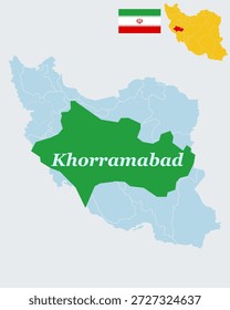 Provincia de Lorestan Mapa de Irán - Provincia Occidental, capital de Khorramabad y contorno del Vector de las Montañas de Zagros