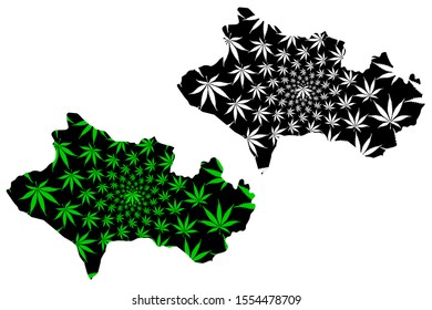 Lorestan Province (Provinces of Iran, Islamic Republic of Iran, Persia) map is designed cannabis leaf green and black, Luristan (Lurestan,Loristan) map made of marijuana (marihuana,THC) foliage