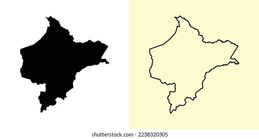 Loreto map, Peru, Americas. Filled and outline map designs. Vector illustration