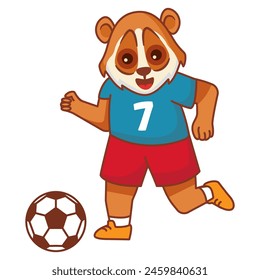 A lori football game. Score a goal. Draw paths for the ball.Cute animal soccer player.Isolated on white background.Character cartoon vector illustration.