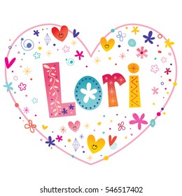 Lori girls name decorative lettering heart shaped love design