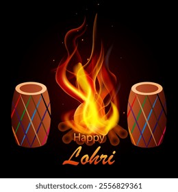 Lori happy festival bonfire drum, vector art illustration.