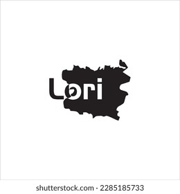 Lori map and black lettering design on white background