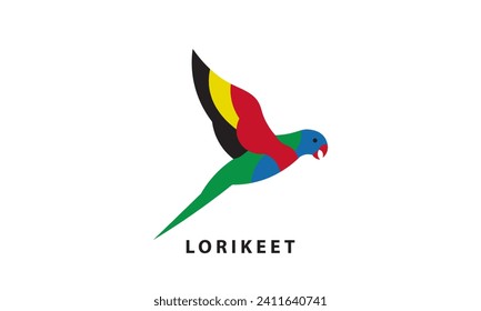 Lorikeet bird logo on white background, rainbow lorikeet.Flat illustration