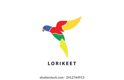 Lorikeet bird logo on white background, rainbow lorikeet.Flat illustration