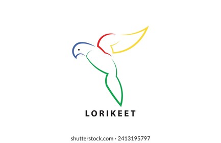 Lorikeet-Vogel-Logo auf weißem Hintergrund, Regenbogen-Lorikeet.Flat-Illustration