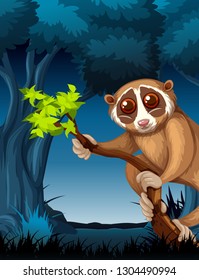 A loris in dark forest illustration