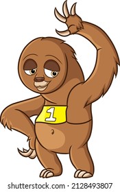 The loris is standing on a sport competition and waving hand of illustration