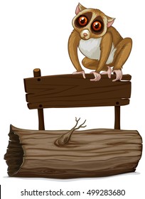 Loris standing on wooden sign illustration