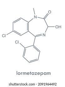 Lormetazepam structure. Benzodiazepine drug used to treat insomnia. Skeletal formula.