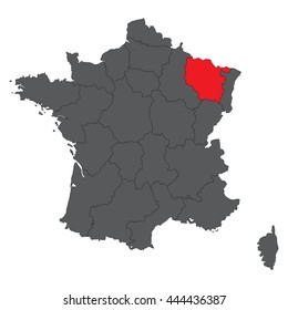 Lorraine red map on gray France map vector